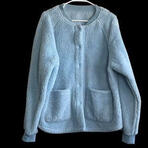 Bedsure Women's Cozy Sherpa Fleece Button Front Jacket Light Blue Size Large